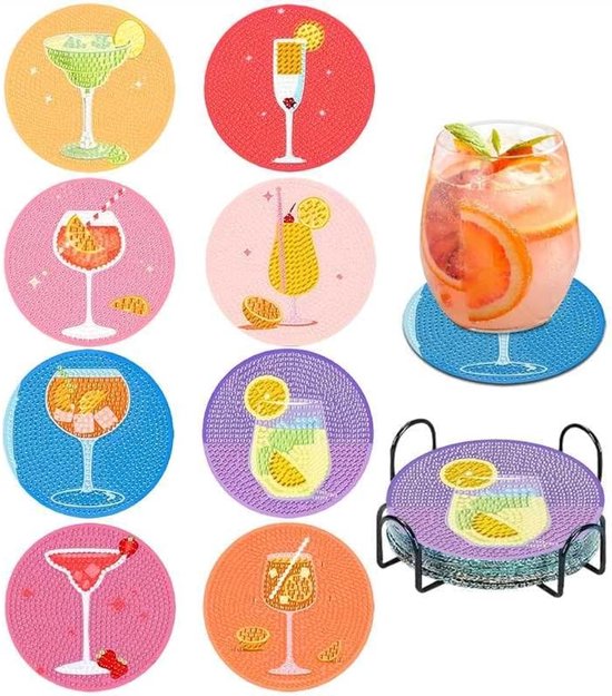 Set de Dessous-verres Diamond Painting (8 Pièces) avec Support - Kit de Loisirs Créatifs pour Adultes et Enfants