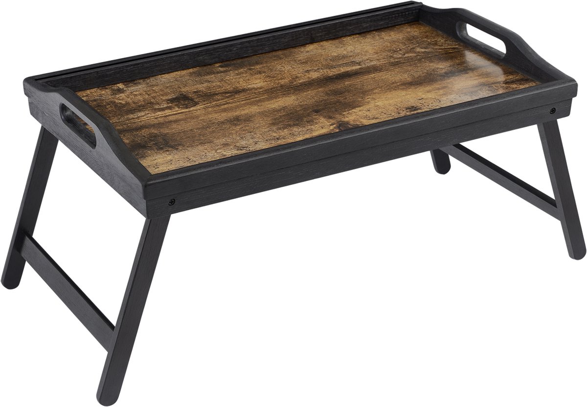 Songmics Laptop Tafel - Bedtafel met Inklapbare Poten - Bamboe - Met Houder voor Telefoon en Tablet Marron rustique