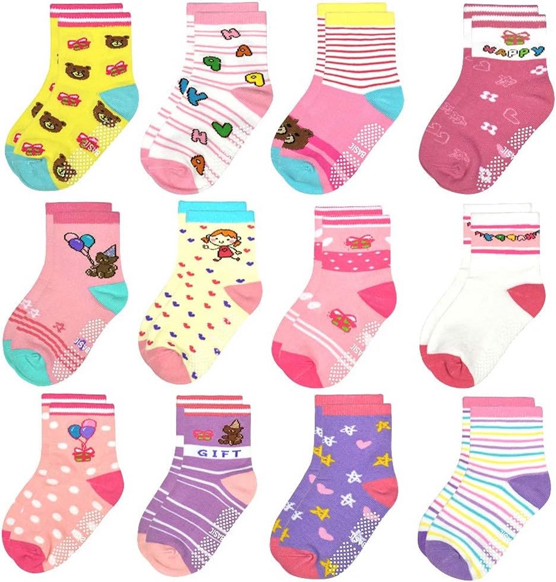 12 Paar Baby Sokken Antislip - Sneakersokken voor Jongens en Meisjes 0-7 Jaar