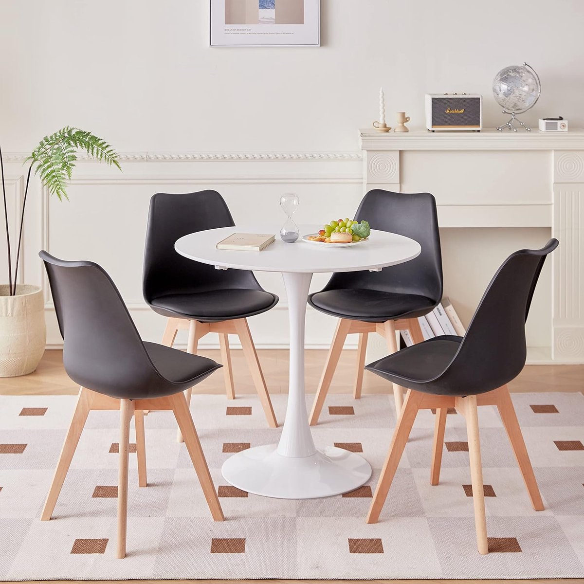 Ronde eettafel met 4 stoelen - 80cm - witte tafel met grijze, zwarte of witte stoelen - MD