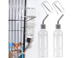 Hanging waterfles voor konijnen en knaagdieren - 350 ml - Set van 2 - Transparant