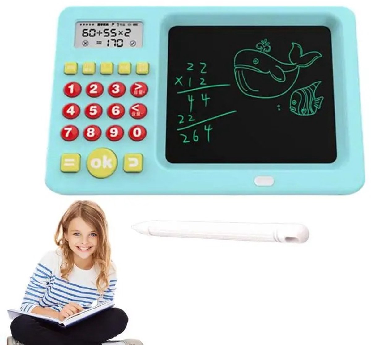 Tekenbord voor kinderen, elektronisch schrijf- en rekenblok, digitaal tekenen, intelligent denken, training, speelgoed voor mondeling leren (blauw) voor kinderen van 3-7 jaar