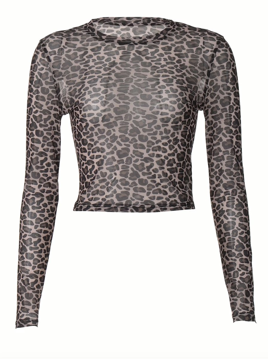 Dames Leopard Mesh Top – See Through Shirt – Bruin/Beige – Maat XL
