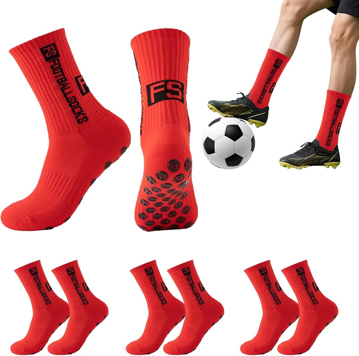 3 Paar Sportsokken met Grip voor Heren en Dames - Ademend en Antislip voor Voetbal en Fitness