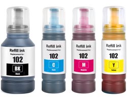 Boxstuff inkt geschikt voor Epson 102 – EcoTank Cartridges – Multipack 4x Navulfles (Zwart + Kleur) – Geschikt voor ET-2710 / ET-2820 / ET-4800