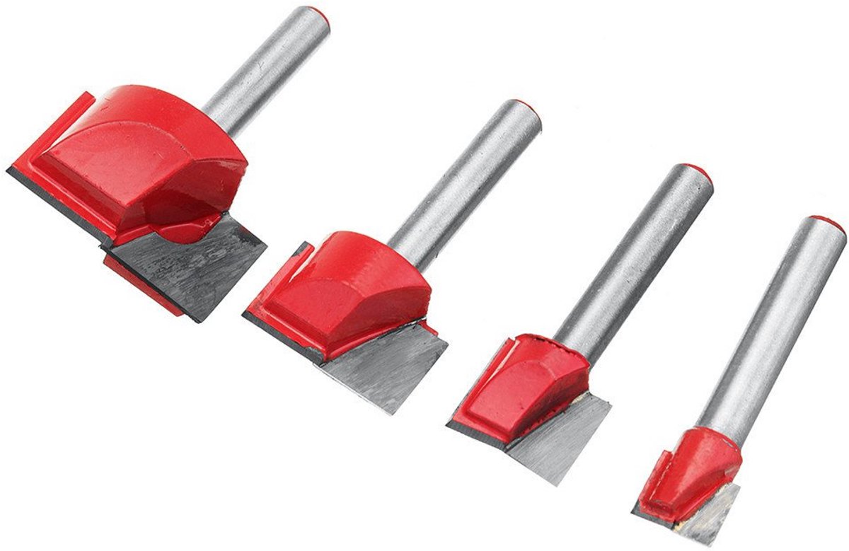Vlakfrees Freesbits Set (4-delig) voor Houtbewerking, CNC en Egaliseren - 10, 15, 22, 30 mm
