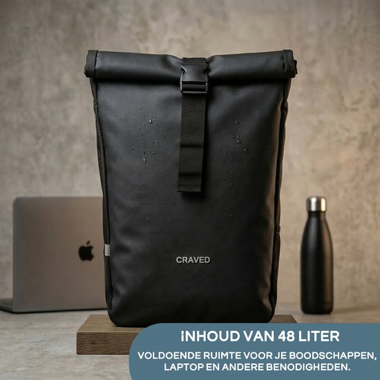 Craved Dubbele Fietstas Spark - Zwart - 48 Liter - Rolltop van Craved — afbeelding 3