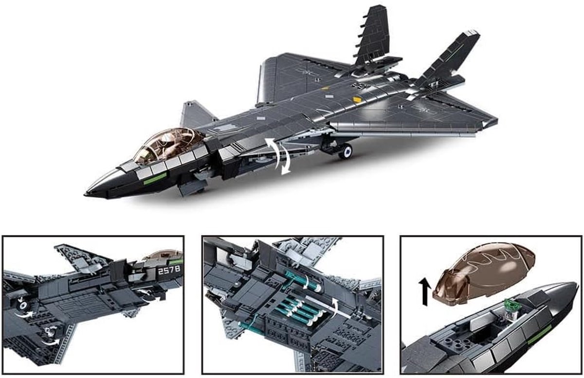 Sluban ModelBricks J20 Stealth fighter vliegtuig bouwspeelgoed - Constructiespeelgoed modelbouw - bouwdoos met 1007 bouwstenen - M38-B1187 vanaf 12 jaar — afbeelding 3