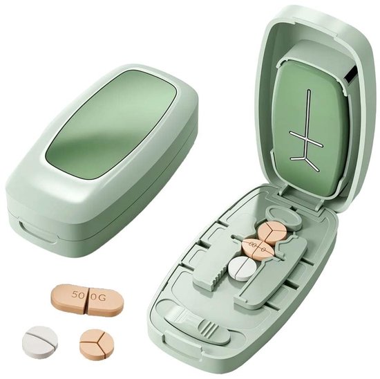 Nouveau coupe-pilules portable | Dosage précis et réglable | Coupe facilement les comprimés en morceaux de 1/2, 1/3 ou 1/4 | Un outil indispensable pour un usage domestique (vert)