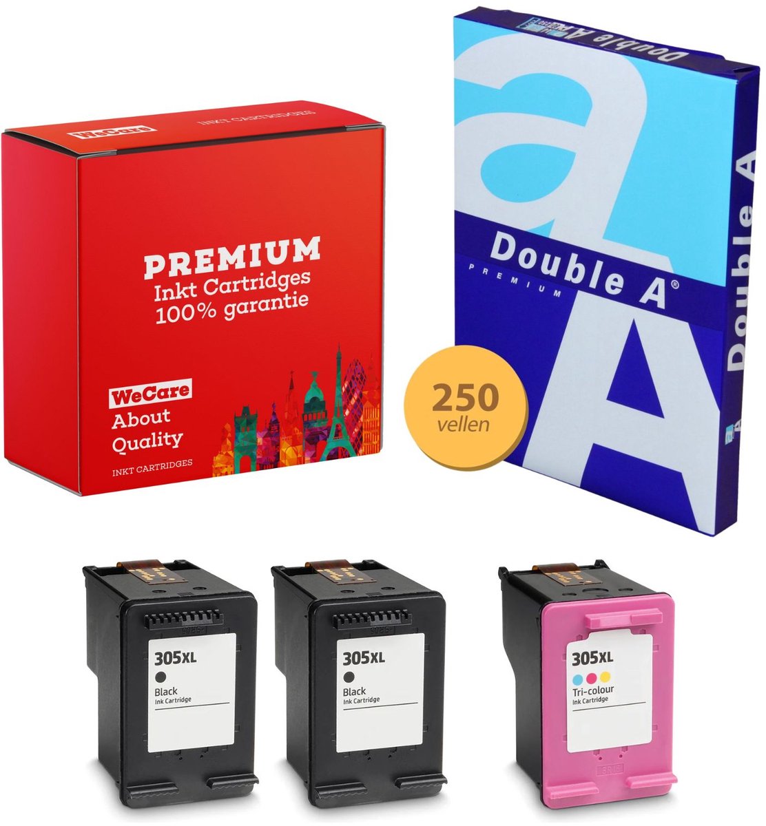 3-pack Geschikt voor HP 305XL Inktcartridges + pak papier - Geschikt voor Deskjet 2710 - Envy 6010 - 6020 - 6030 - Envy Pro 6430