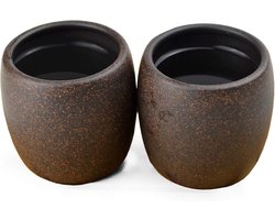 Set van 2 Oosterse Theekopjes van Zwarte Yixing Klei (Zisha) - 128ml