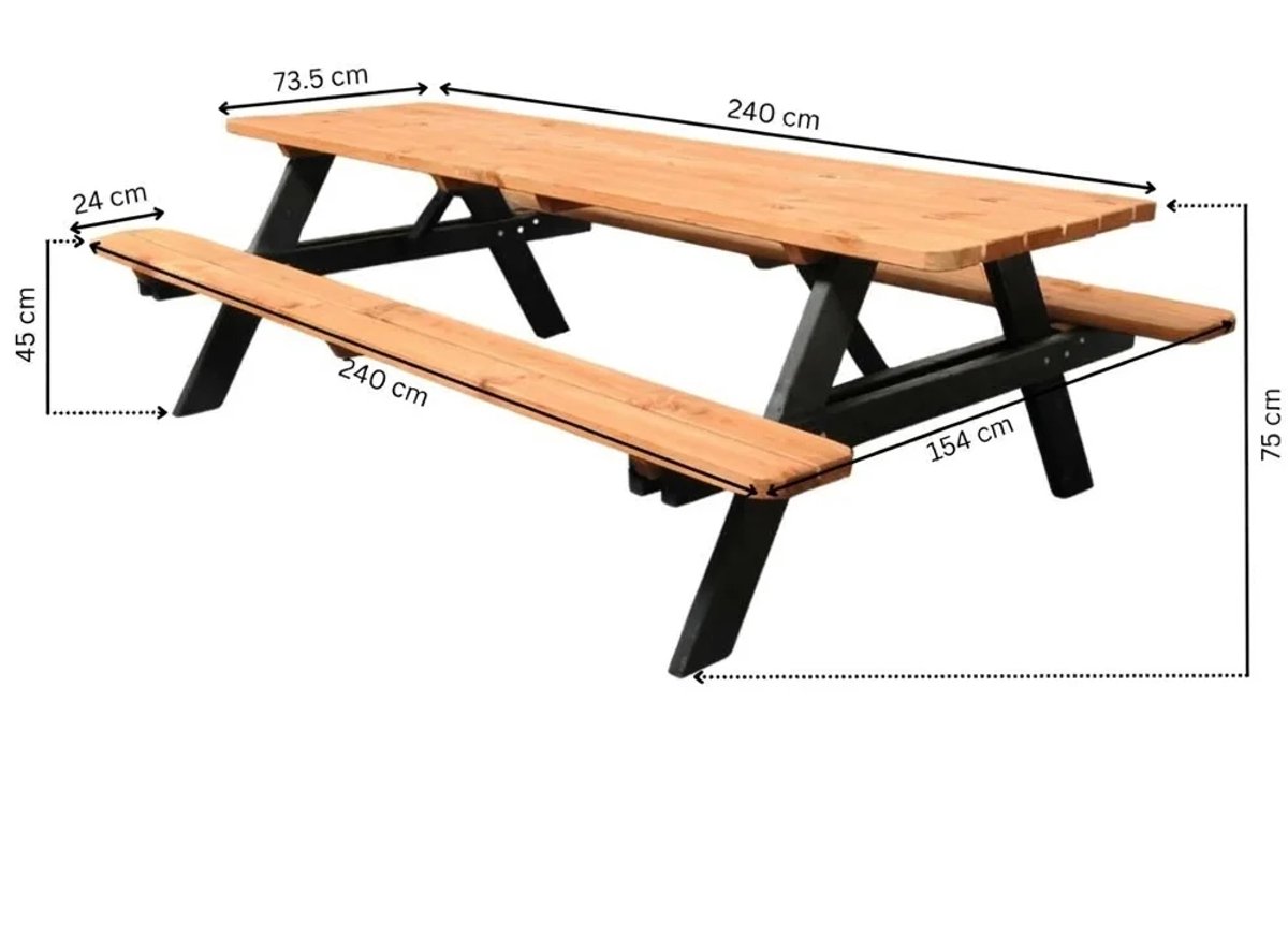 Picknicktafel Deluxe 240cm - Teak/Zwart voor 8 personen thumbnail 2