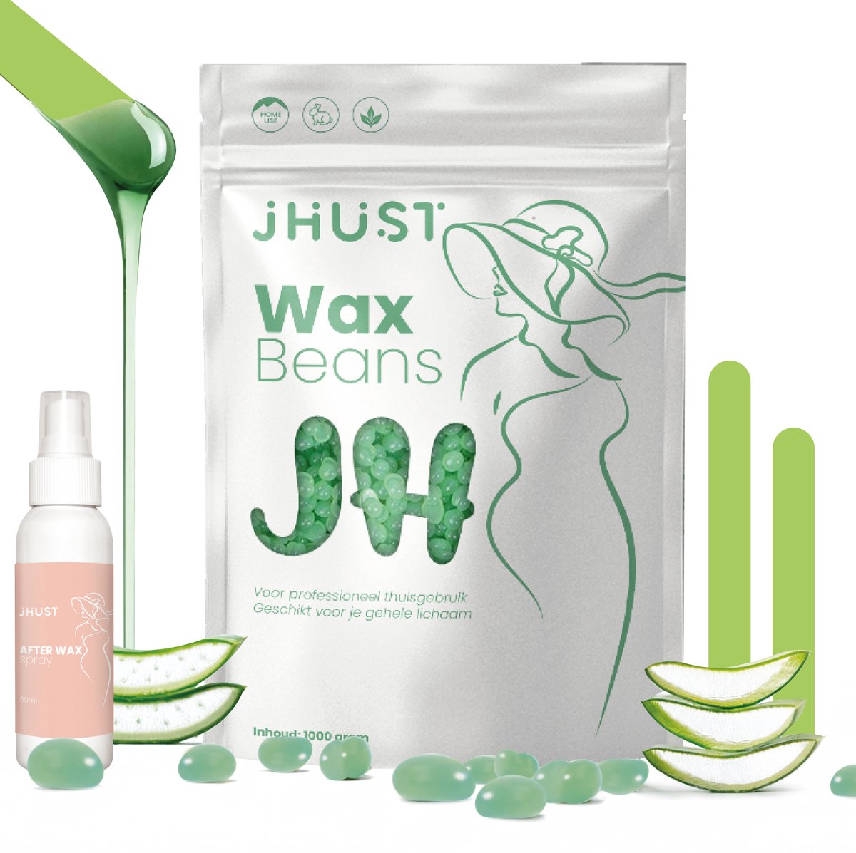 JHust® Wax Beans 1000 Gram Aloe Vera + Siliconen Spatels - Wax Bonen - Wax Parels - Wax Korrels - Waxparels - Was Parels - Wax ontharen - Harskorrels - Wax - Wax Spatels - wax parels ontharing - Wax pearls - kerstcadeau voor vrouwen