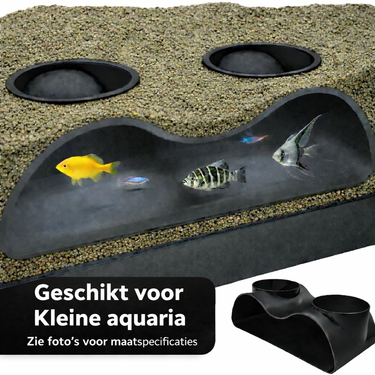 T3D Nano Aquarium Grot - Aquarium Decoratie Grot met Twee Ingangen - Zwart - Veilig voor Vissen en Garnalen - In Nederland geproduceerd