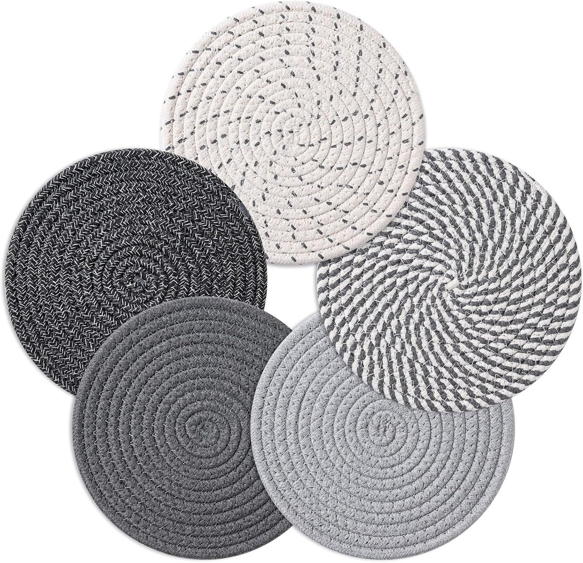 Katoen Onderzetter – 5-delige Set - 7inch - Hittebestendig pannenonderzetters - voor Potten en Keukenkasten