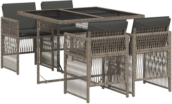 vidaXL - 5 pièces - Ensemble de jardin - avec - coussins - poly - rotin - gris