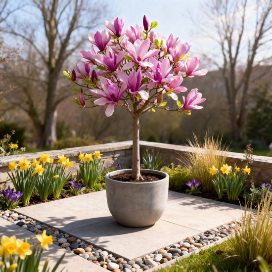 Green boutiQ - Plante sur tige - Magnolia Susan - Plante de patio - Caduc - Rustique - Bloem rose - Pot 19cm Hauteur 90cm