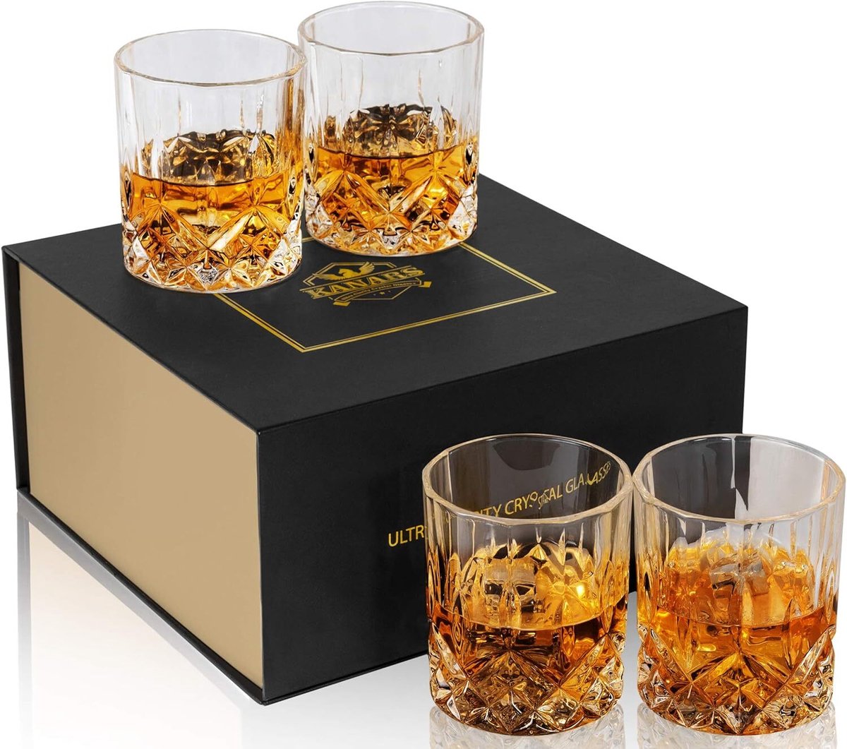 Gigicial Whiskyglazen - Gin glazen - Klassiek vintage design, dikke bodem met onregelmatige ribbels - 4 - Transparant