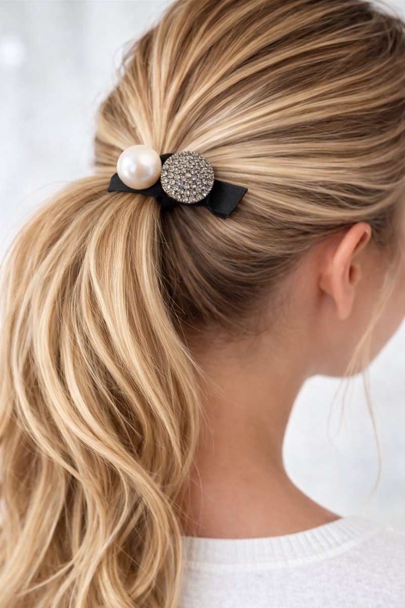 Haar elastiek - Haarsieraad - Parel - Haarspeld - Haarelastiekje - Haarclip - Haarklem - Dames - Zwart - Versierd - Strass Steentjes - 3 cm - Uniek - Cadeau Tip