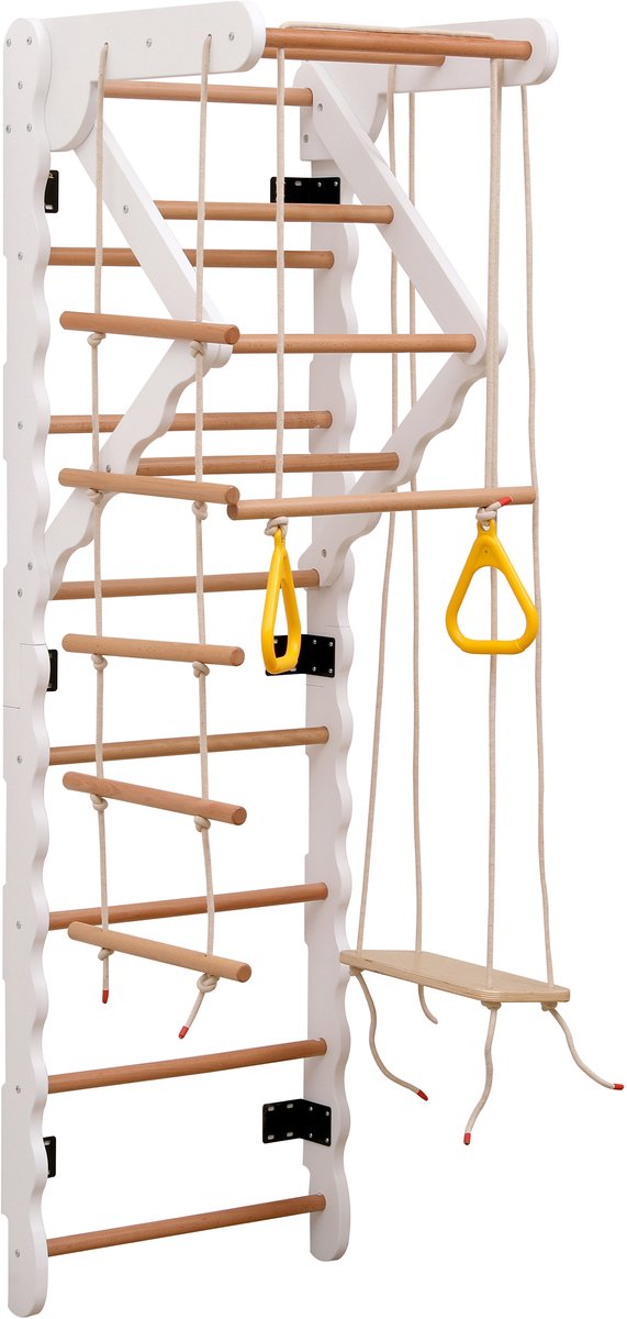 YYchan Houten Klimrek 6-in-1 met Glijbaan & Schommel - Indoor Speeltoestel voor Kinderen - Sprossenwand & Turnringen - Massief Beukenhout - Max. 50kg