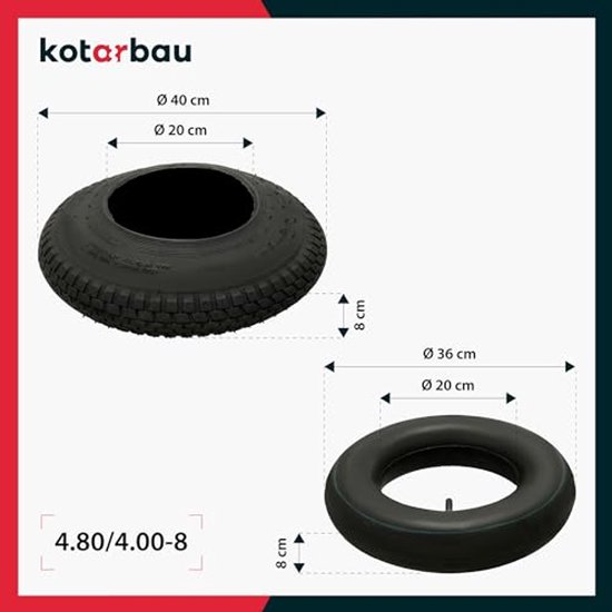 KOTARBAU® Kruiwagenband met Binnenband, Rubber, 4.80/4.00-8, Zwart, Ø 40 cm, Pneumatische Kruiwagenband, Vervangende Band van Merkloos	 — afbeelding 3