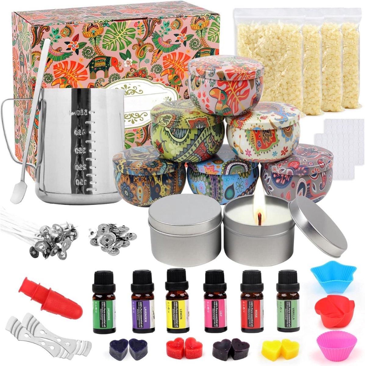 DYNA® Kaarsenmaakset – Zelf Kaarsen Maken Set – Met Geurende Bijenwas - Zilver - 23cm x 12cm x 21cm
