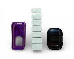Pillendoos Week 3-in-1 – Medicijndoos 7 Dagen met Dagdoosje & Tabletsplitter – Pillen Organizer voor Medicijnen, Vitamines & Supplementen – Compacte Medicatie Doos voor Thuis, Werk & Reizen - WeekBuddy- Paars Beige Zwart