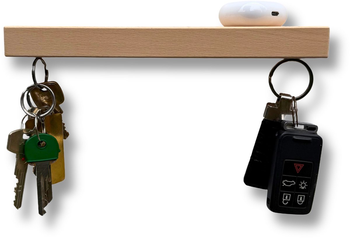 HangKey Plankie X Beuken * LIMITED EDITION ! * - Wandplank Sleutelrekje van Massief Beuken hout - Sleutelkastje voor Binnen - Houten Sleutelhouder en Organizer - 24,5 x 7 x 2,4 cm