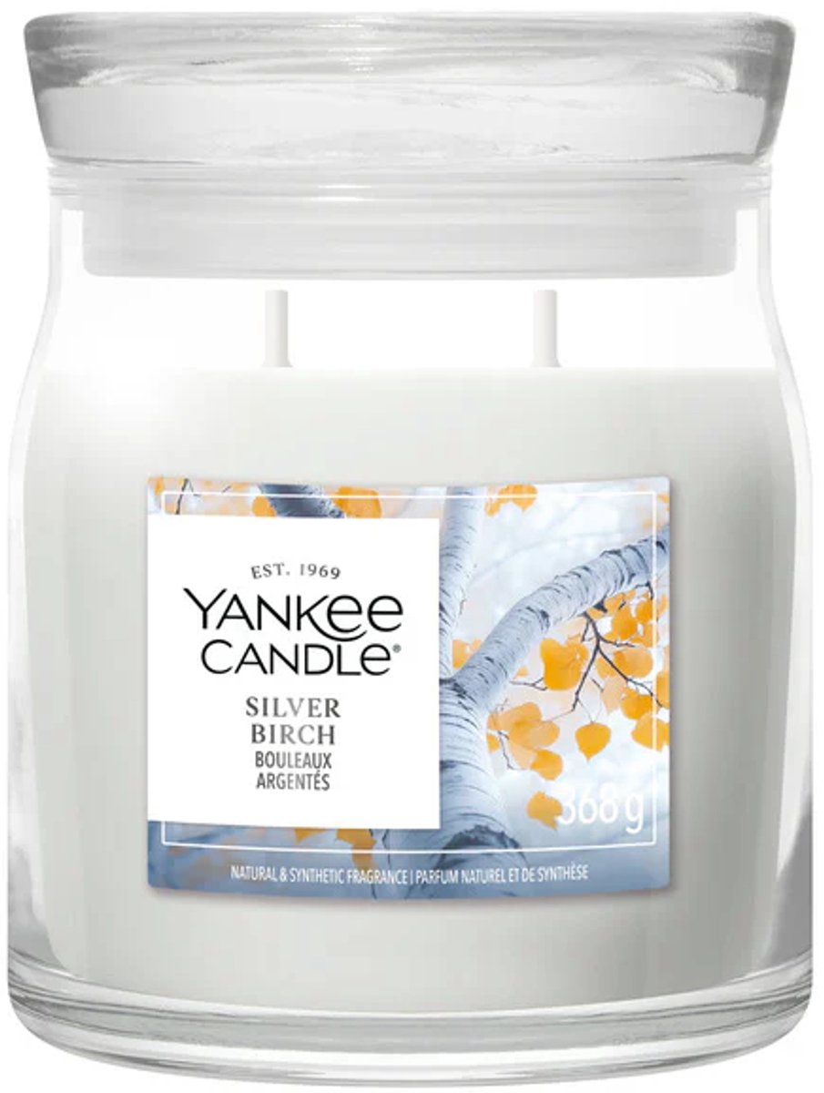 Yankee Candle Silver Birch Medium Jar - tot 50 branduren Blauw