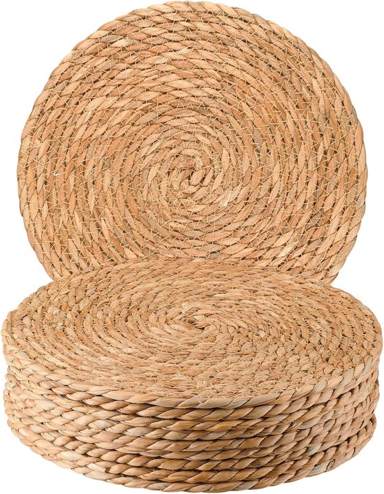 Set de sets de table boho ronds de 10 - tapis de table en rotin tissés à la main pour table à manger