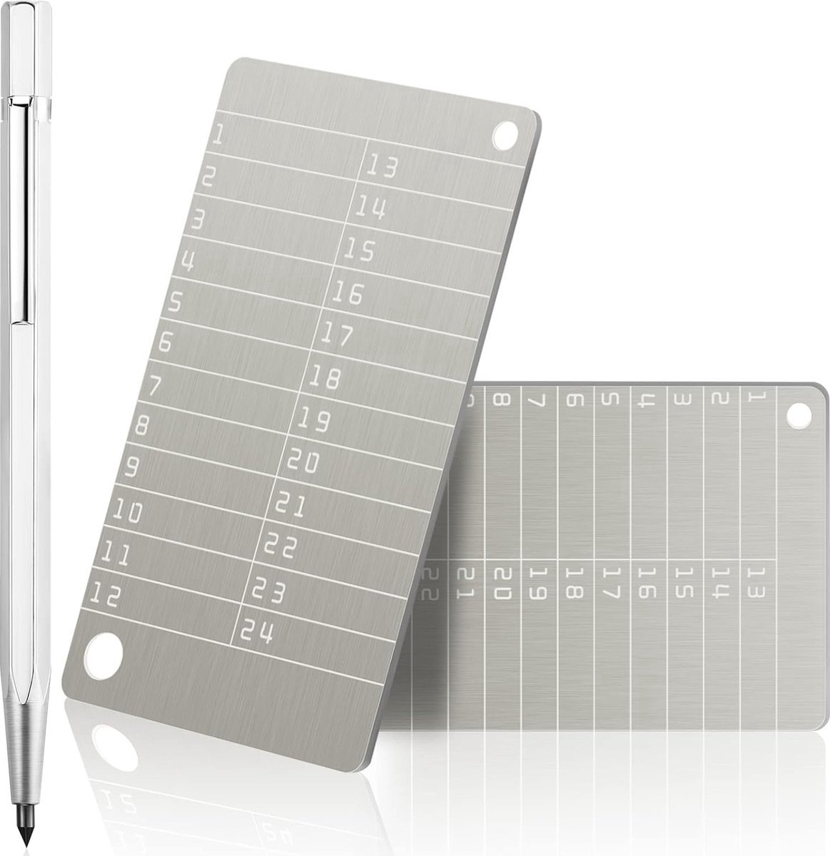 TJ Essentials Metalen Seed Phrase Backup Set – 2x RVS Kaarten + Graveerpen – Voor 12 tot 24 Woorden – Metalen / Stalen Crypto Hardware Wallet Recovery Back-Up – Geschikt voor Ledger, Trezor, Blockstream, Secux, SafePal, Keystone, BIP39, Etc.