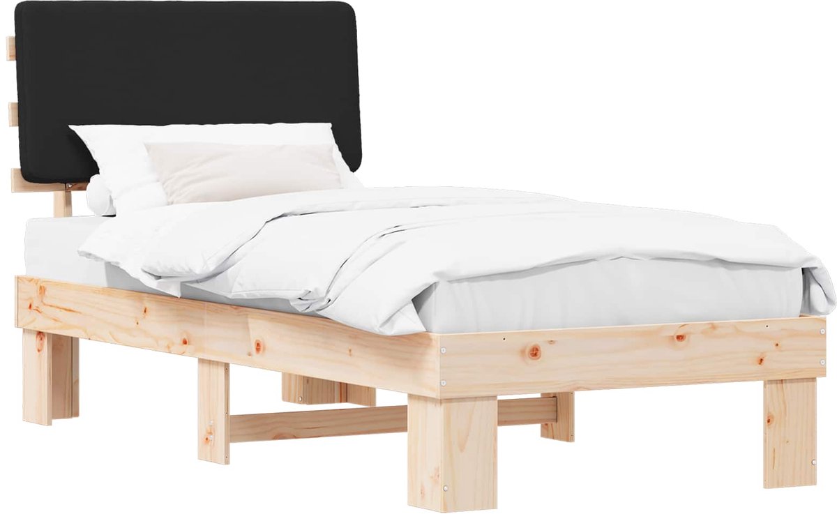 vidaXL - Bedframe - met - Gevoerde - Hoofdbord - Zwart - 75 - x - 190 - cm