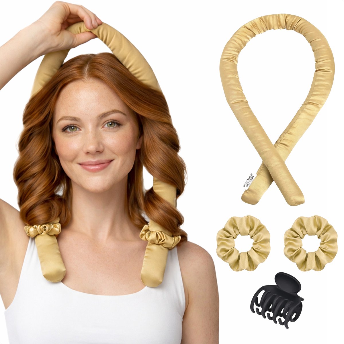 Soft & Silky Heatless curls - Satin - Incl. 2 scrunchies en 1 haarklip - Haarrollers - Krulspelden - Krullen zonder hitte - Haarkruller - Krullend haar producten