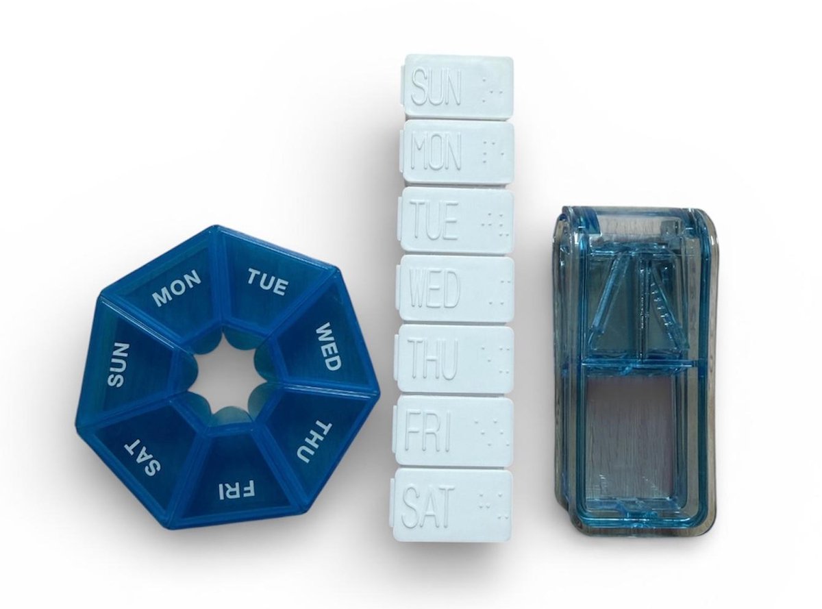 WeekBuddy Starter Set – Pillendoos Week 3-in-1 – Medicijndoos 7 Dagen met Dagdoosjes & Pillensplitter – Medicatie Organizer voor Medicijnen, Vitamines & Supplementen – Blauw | Zorq.shop