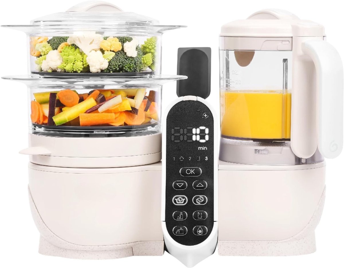 DYNA® Stoomkoker baby - Stomer en Blender - 6-in-1 Multifunctionele Baby Cooker - Beige - 22cm x 28cm x 38cm