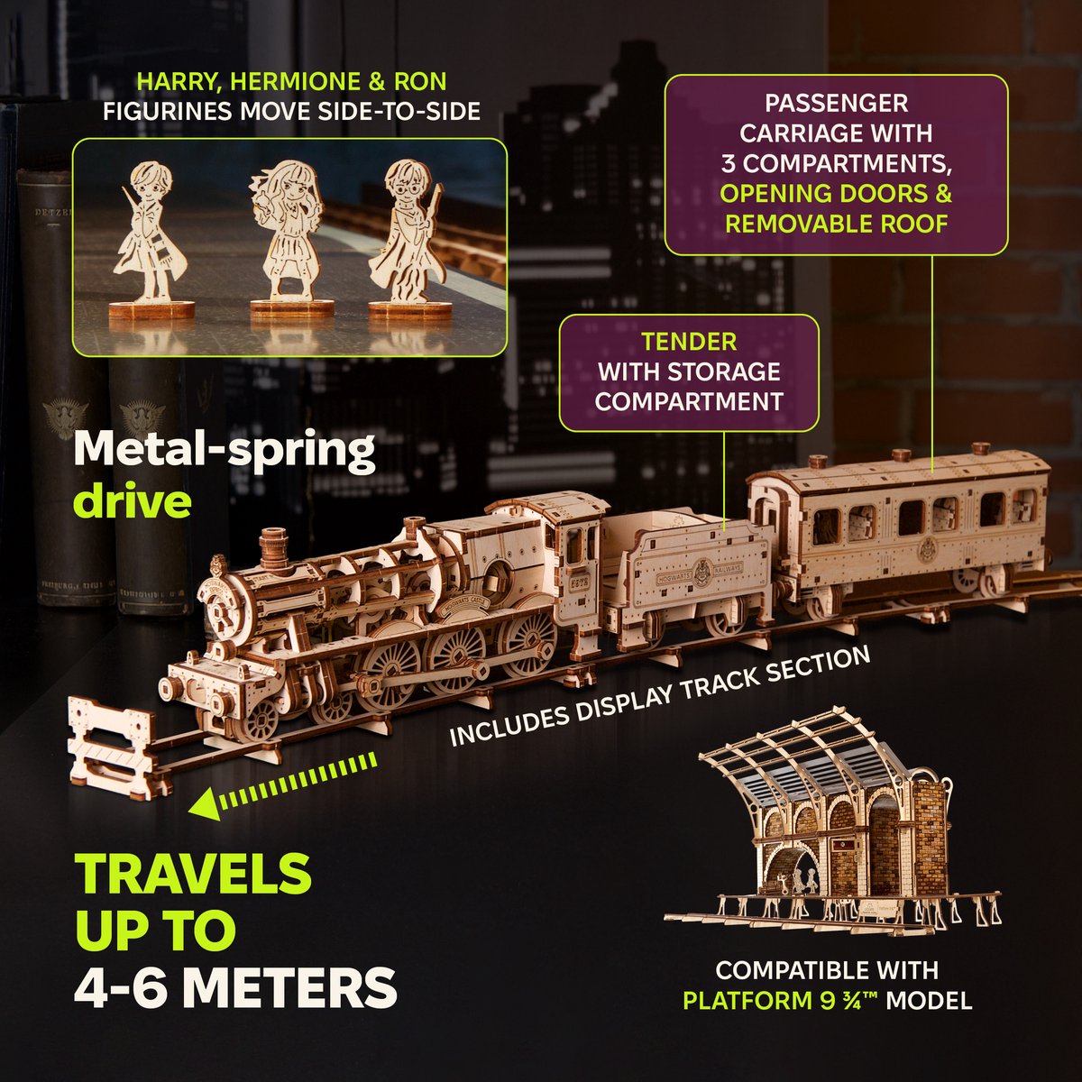 UGEARS 3D Modelbouw - Hogwarts™ Express - Harry Potter™ - Mechanisch Bouwpakket Hout - Educatief Speelgoed — afbeelding 22