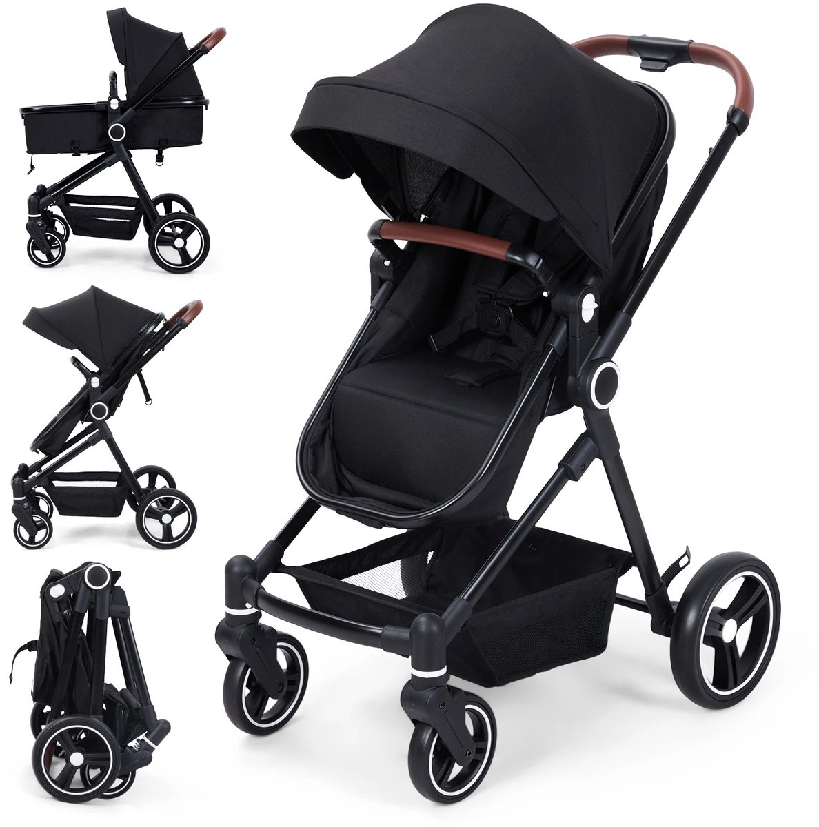 Lifero Buggy - Kinderwagen 2-1 - Inklapbaar - Compacte Reisbuggy - Kinderwagens - Zwart - 0 tot 36 maanden - 20kg draagvermogen