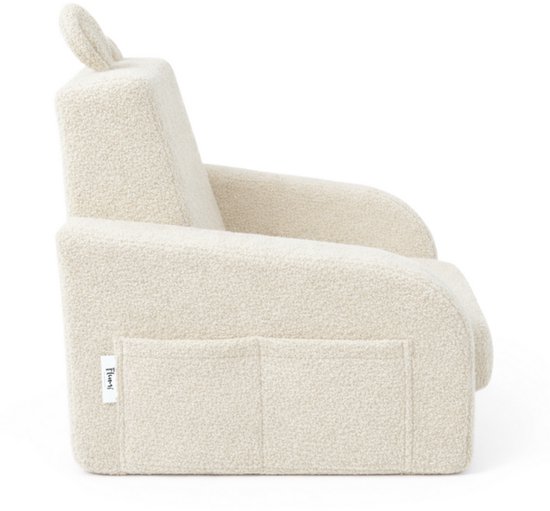 Flumi - 2 in 1 Uitschuifbare Kinderfauteuil - Schuimconstructie - Afneembare Wasbare Hoes - Teddy Stof - Met Zijvakken - Lichtbeige van Merkloos — afbeelding 2