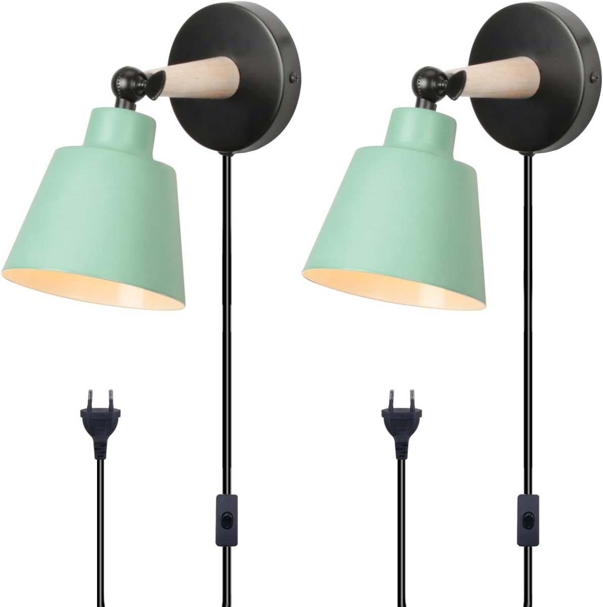 2 Stuks Moderne Houten Wandlampen Groen | Verstelbaar | E27 Fitting | Snoerschakelaar