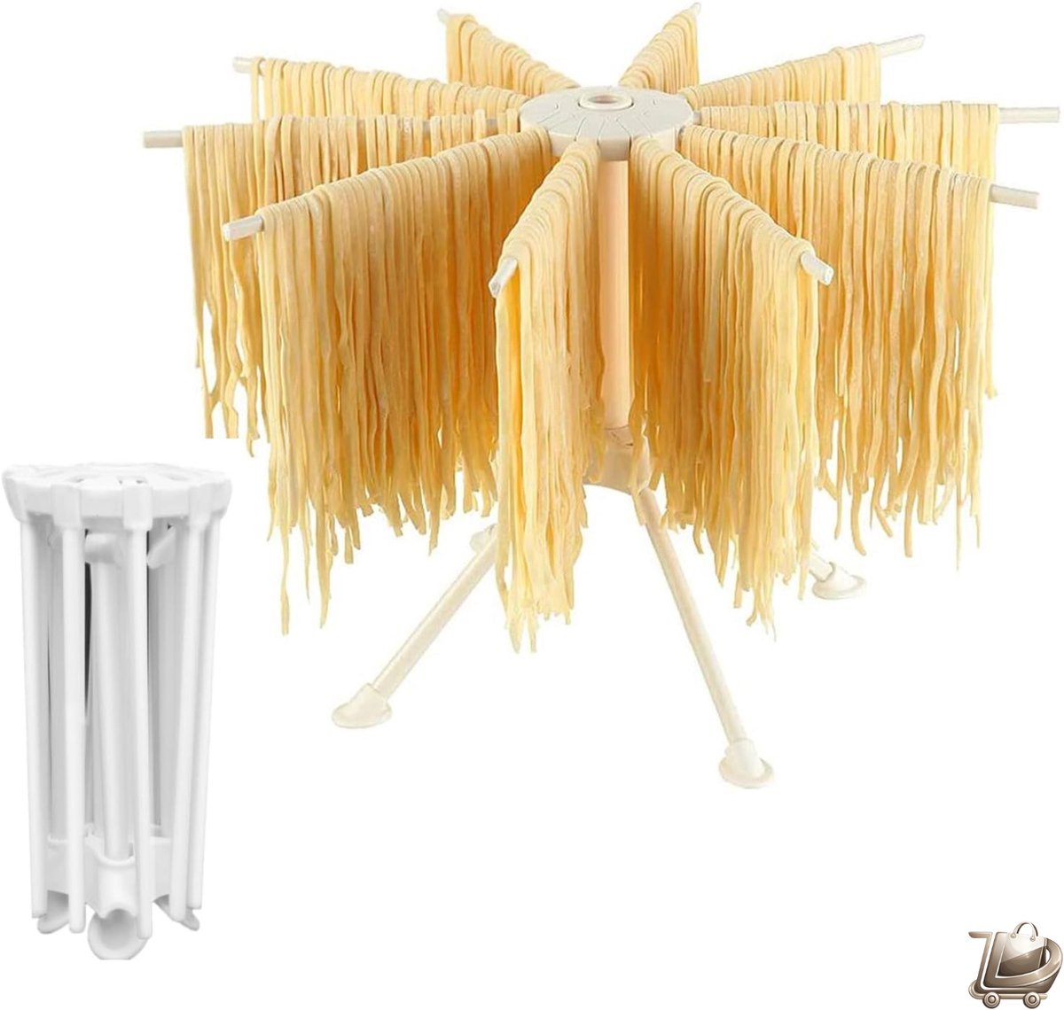 Bugucat Pastadroger - 10 Uittrekbare Armen - Voor Tot 2 kg Pasta en Handdoeken - Inclusief Transportstang - Opvouwbare Spaghetti Droger - Keuken Pasta Stand