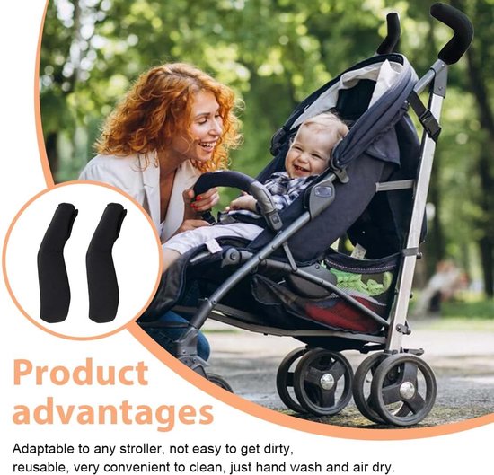 Kinderwagen Handvat Cover - 2 stuks - Kinderwagen Accessoires - Kinderwagen Handvathoes - handgreep beschermers - Buggy Beschermhoes - Armleuningmat voor kinderwagen -19x6CM - zwart — afbeelding 2