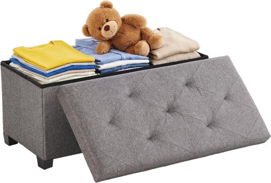 Banc de rangement pliable avec espace de stockage – 88L – Grijs – 76×38×38 cm