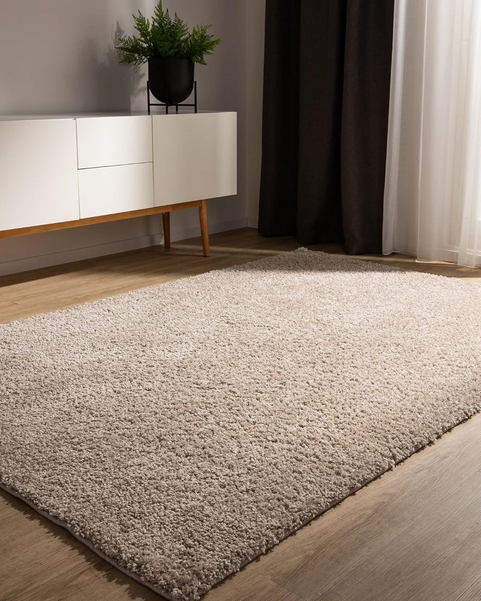 Hoogpolig Vloerkleed Beige 80x150 cm Minimalistisch Zacht Wasbaar Geschikt voor Vloerverwa