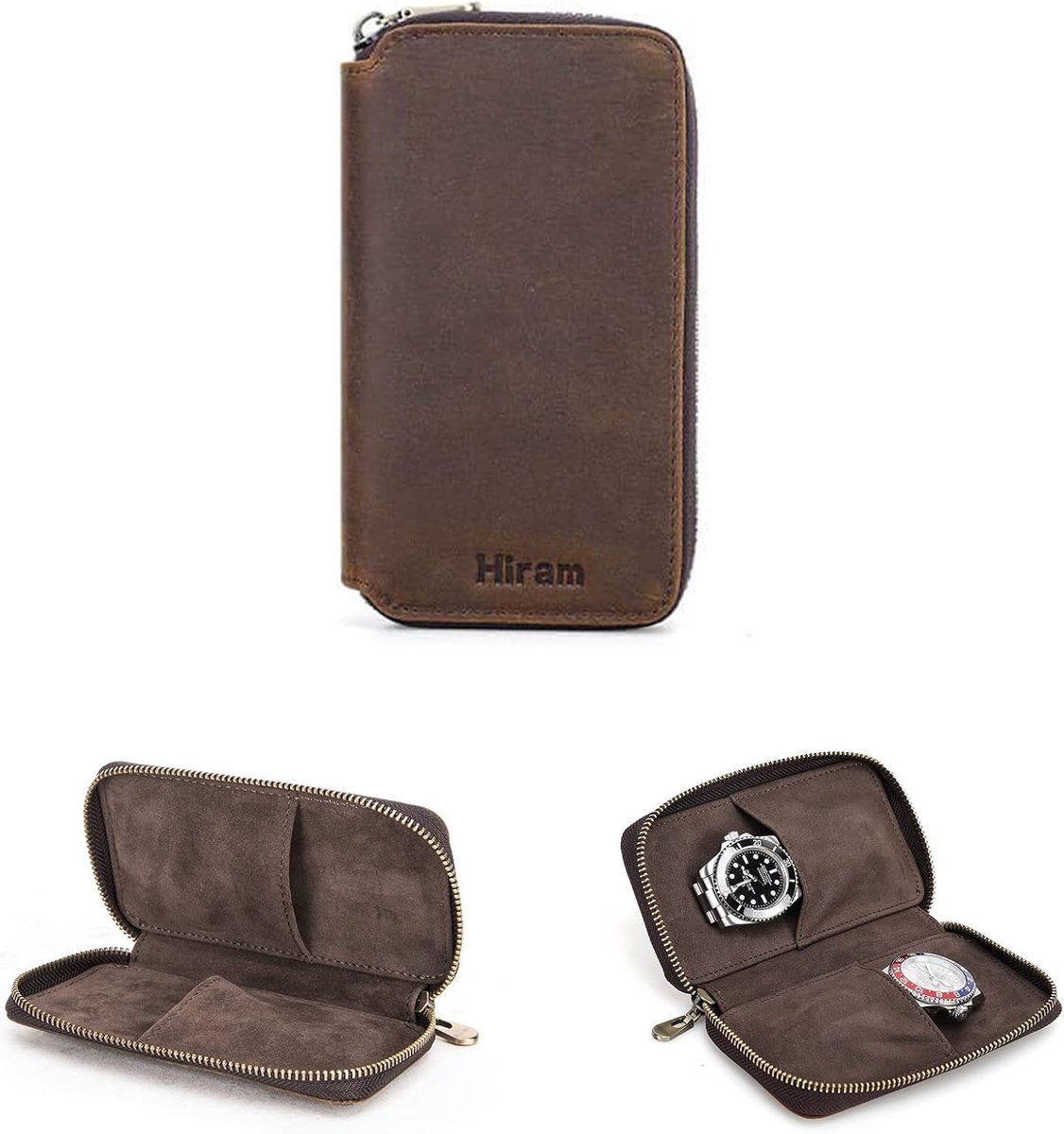 Travel Case voor 2 Horloges - Handgemaakt Echt Leer - Horloge Opbergdoos - Draagbare Horloge Organizer
