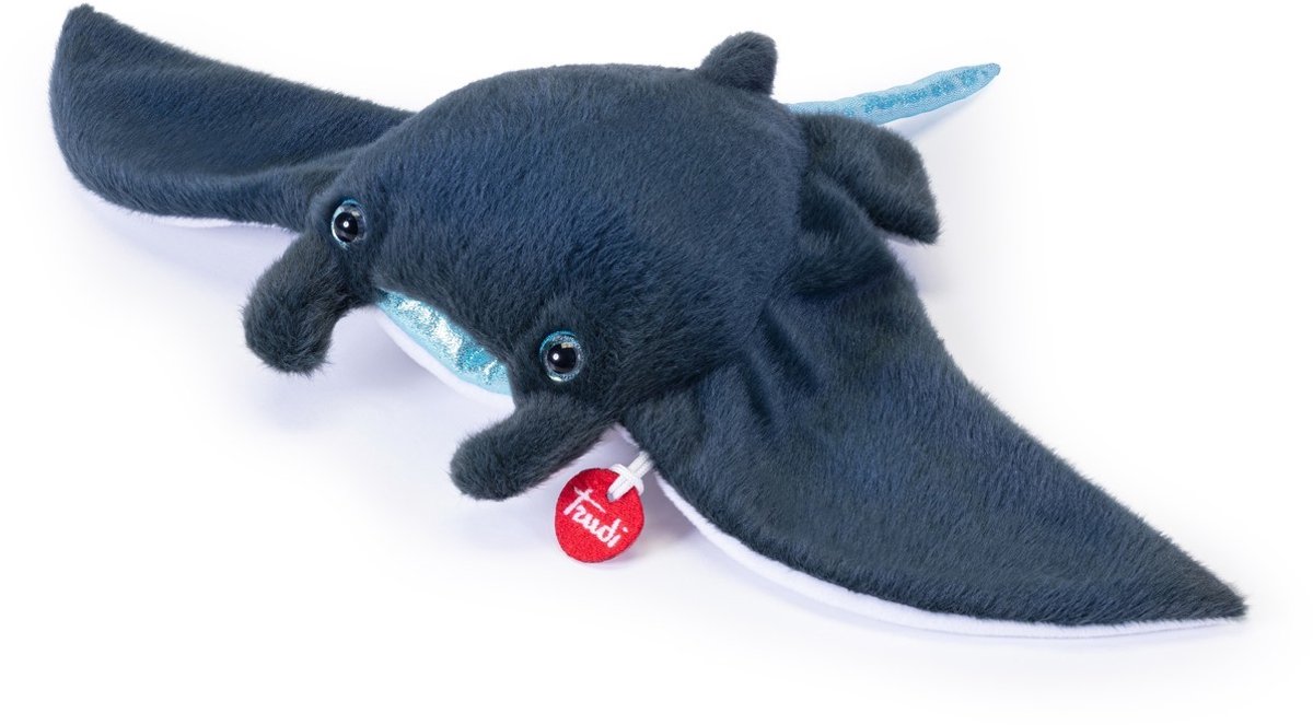 Trudi - Sealife Knuffel Manta Rog 25 cm - Handgemaakt in Italie - Zacht pluche - Knuffeldier voor jongens en meisjes - Blauw - 25x15x7 cm maat S