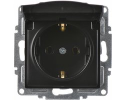 Gunsan Visage stopcontact met deksel, inbouw, zwart, 16A, 250V, 82 x 90 x 45,1 mm