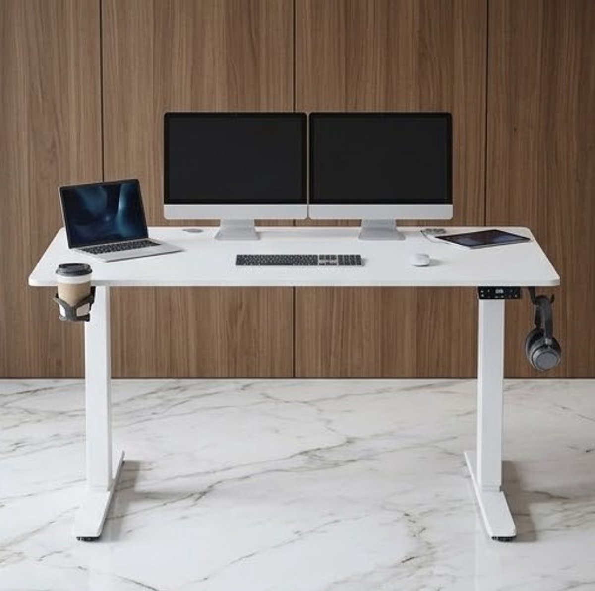 Ergonomisch In Hoogte Verstelbaar Elektrisch Bureau 160x70 cm met Draadloze Oplader en USB-C Poorten - Modern Schrijfbord met LCD-scherm, Opbergfunctie en Kabelorganizer - Casa Serena – Casa Dorada — cadeau in Cadeau-ideeën - foto 8