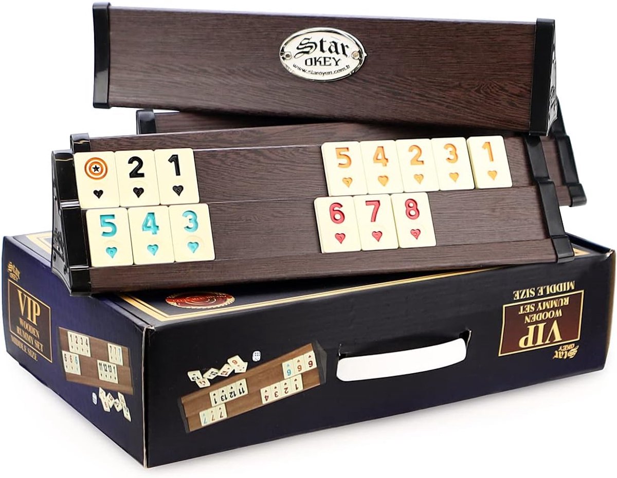 Compact Houten Okey Set met Melamine Stenen en Beker