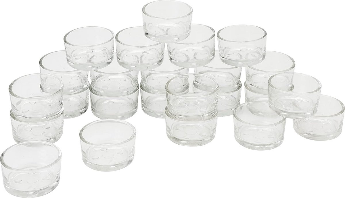 Theelichtglazen 'Flat' - 24 stuks - Helder glas - 4,5 cm diameter - 2,5 cm hoog
