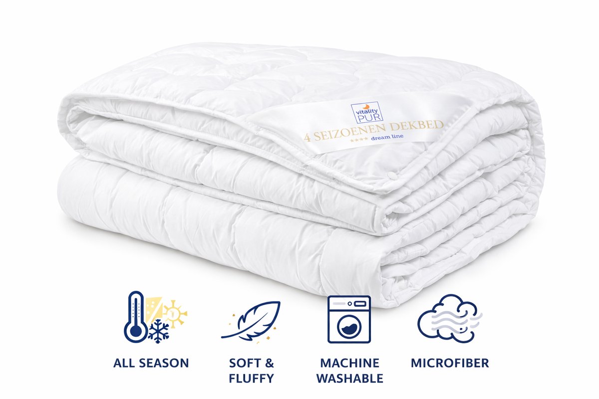 Vitality Pur Åre - 4-Seizoenen Dekbed - 2-Delig met Drukknopen - Ademend & Vochtregulerend - Anti Allergie & Huisstofmijt - Luxe Hotelkwaliteit - Zomer & Winterdekbed